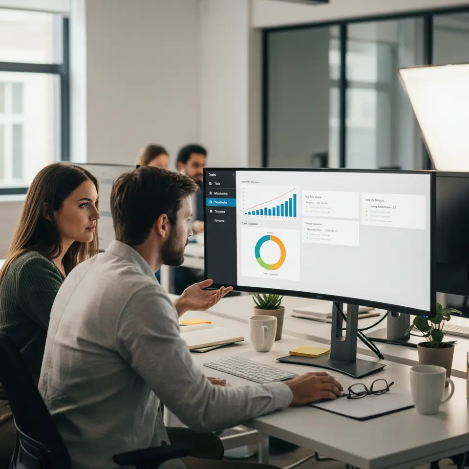 A sleek project dashboard showcasing a left-side navigation bar (Tasks, Milestones, Timesheets, Forums), customizable widgets displaying burn-down charts and resource allocation graphs, and tabbed modules open for multitasking